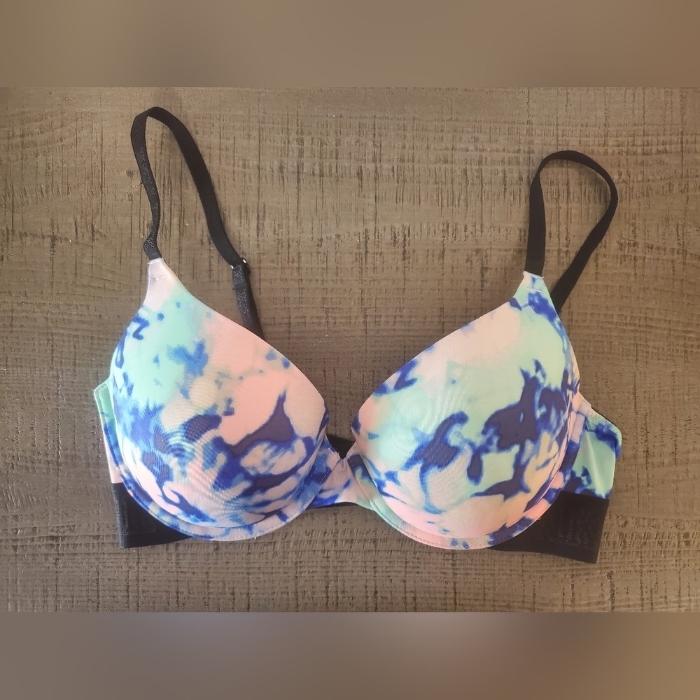 Victoria Secret Pink Bra Size 34C Blue & Pink Underwired Lined Adjustable. - Picture 4 of 7